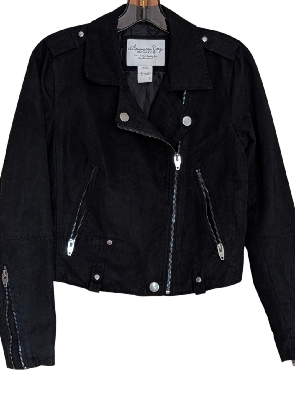 American Rag Black Asymmetrical Moto Jacket with Silver Hardware S Bikercore